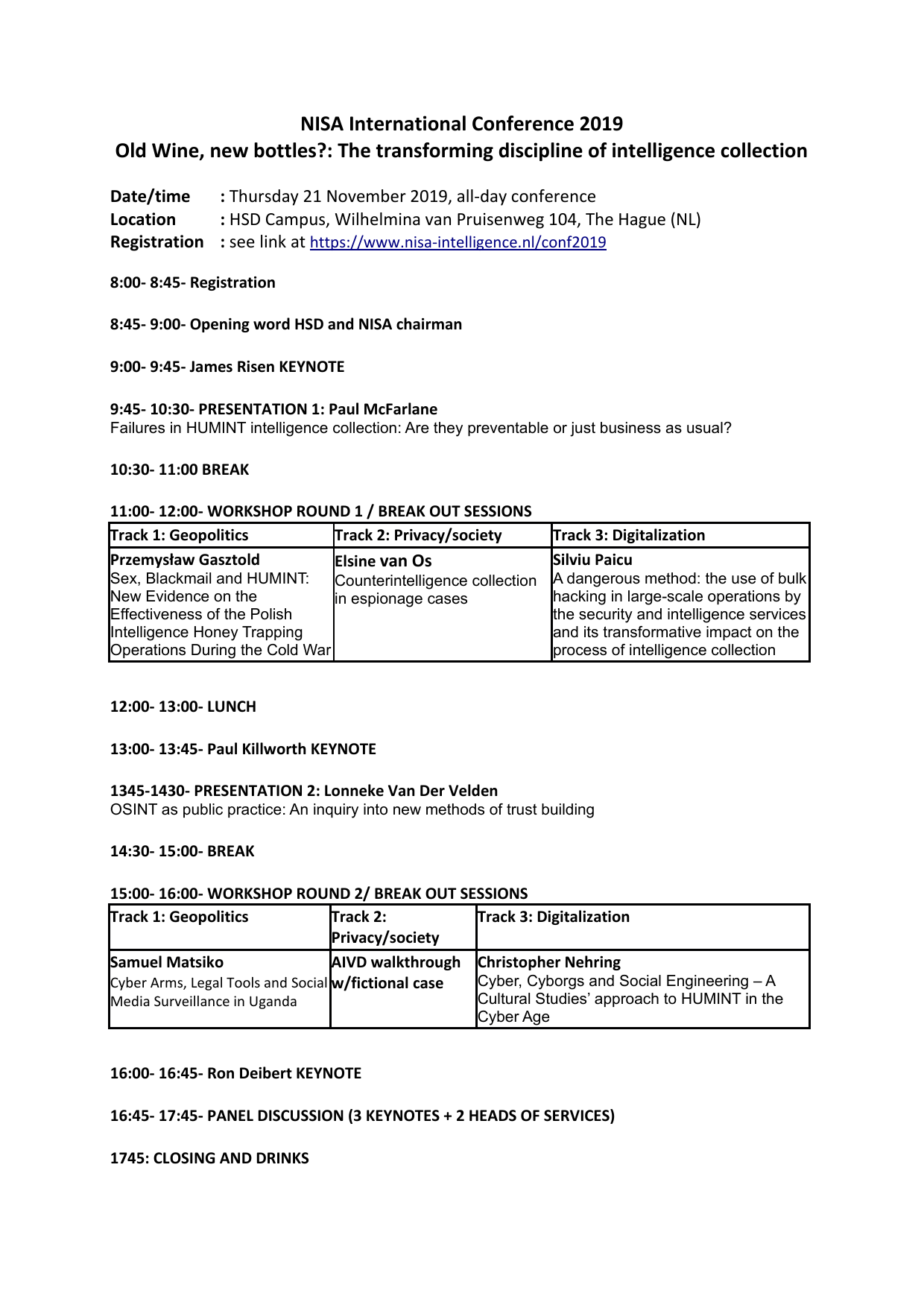 conference schedule
